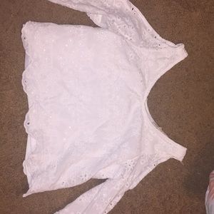 White cold shoulder long sleeve shirt